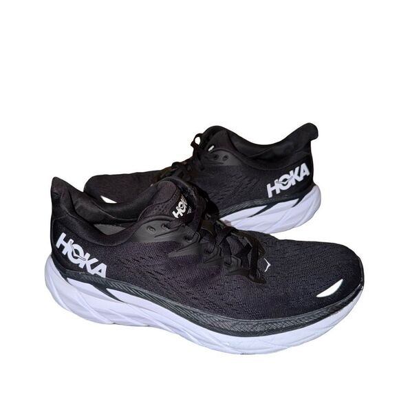 Hoka Clifton 8 Black and White Road Running Shoe size 10 D
